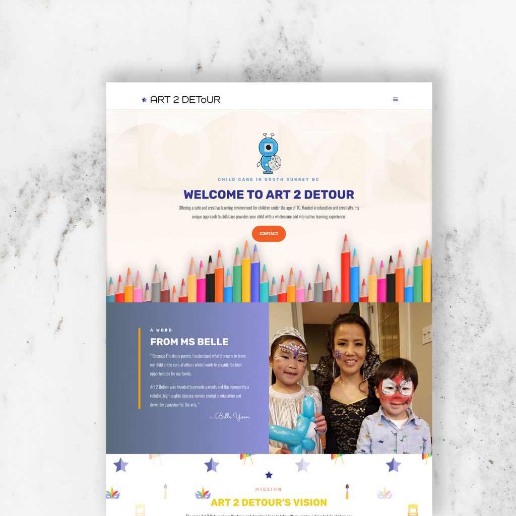 Art2Detour Childcare Center | Daycare Website Design | Vanessa Bucceri Creative | Business Branding, Strategy and Web Design