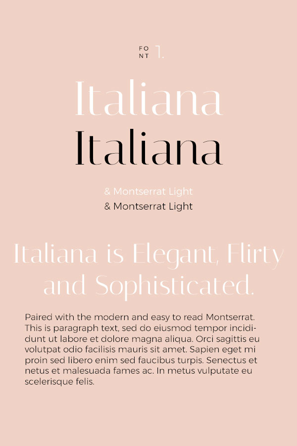 Google Font Combinations Italiana with Montserrat light