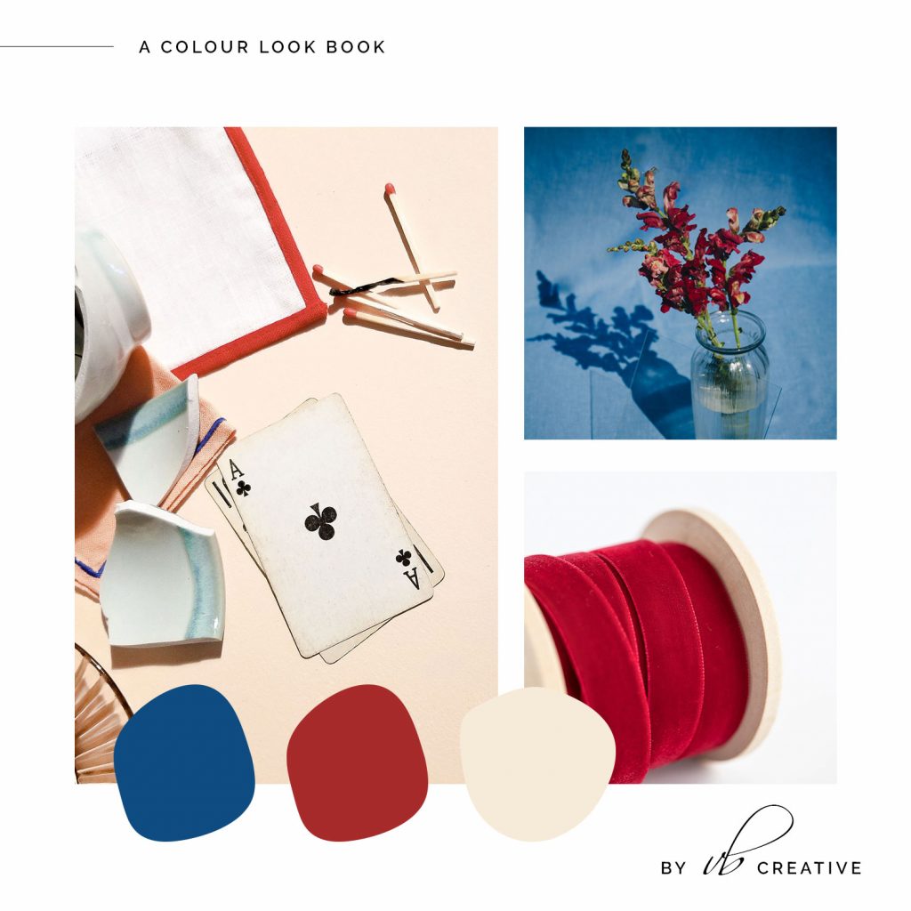 2020 Colour of the year Pantone's Classic Blue with Red and Peach