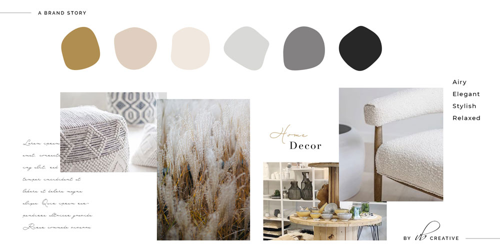Mood board brand creative direction for layered home and living