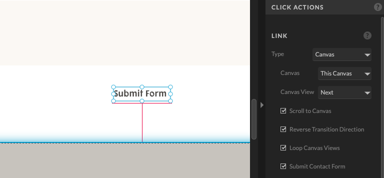 Contact form submit button settings in Showit.