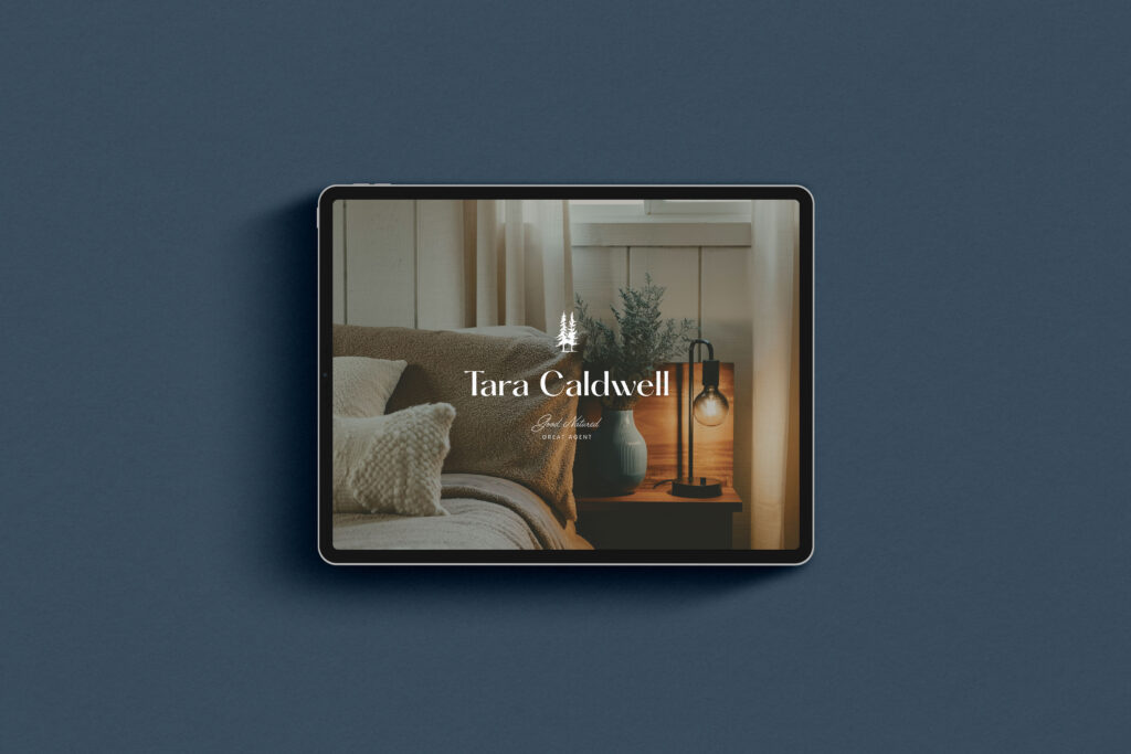 Tablet mockup of real estate agent Tara Caldwell's personal brand design.