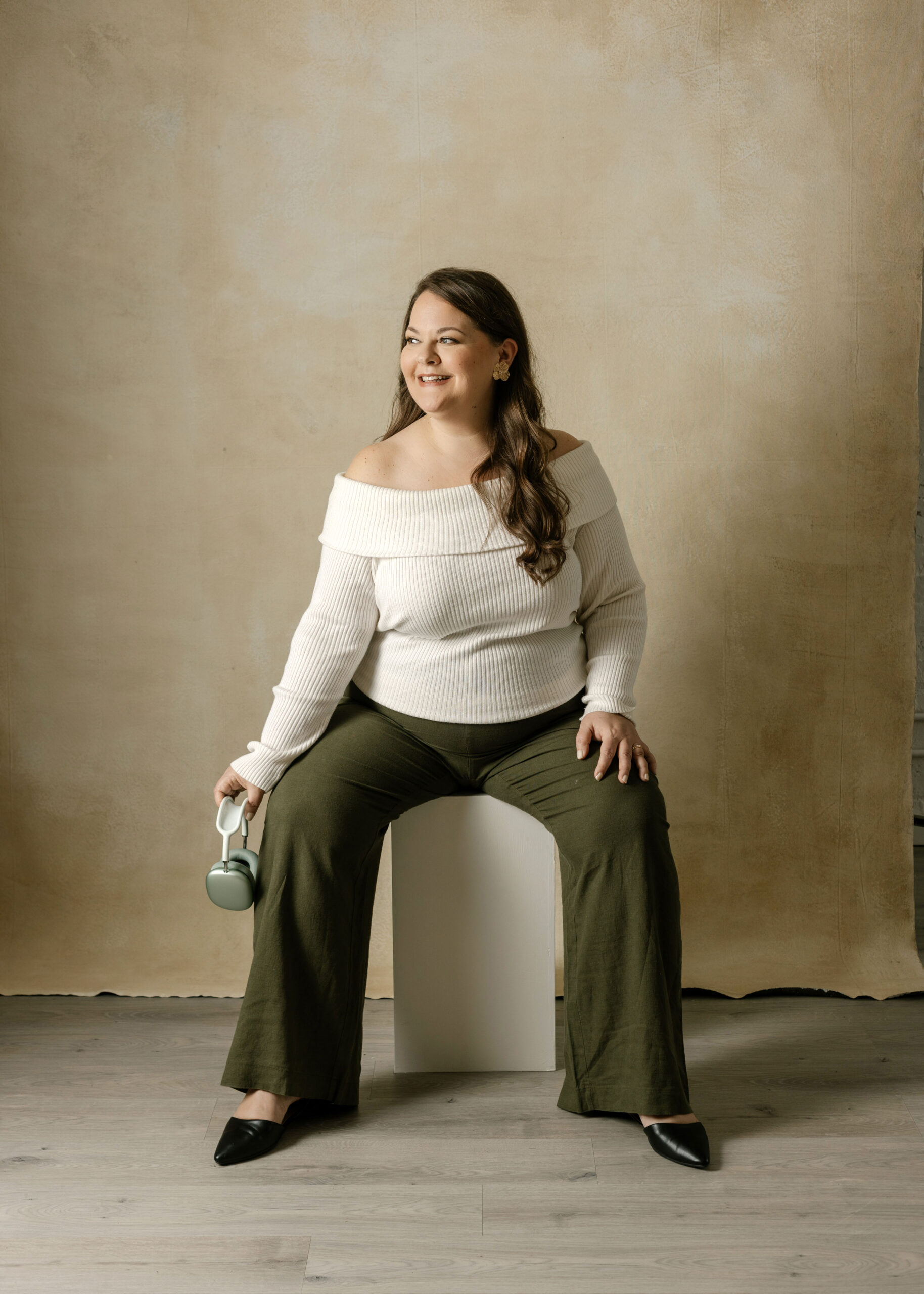 Vanessa Bucceri, brand designer and creative business owner, photographed during a brand shoot, representing her journey with brand visibility for creatives.